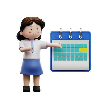 Estudiante con calendario  3D Illustration