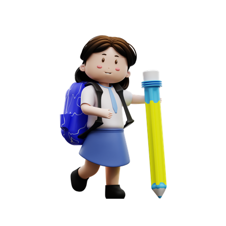 Estudiante de escuela sosteniendo un lápiz  3D Illustration