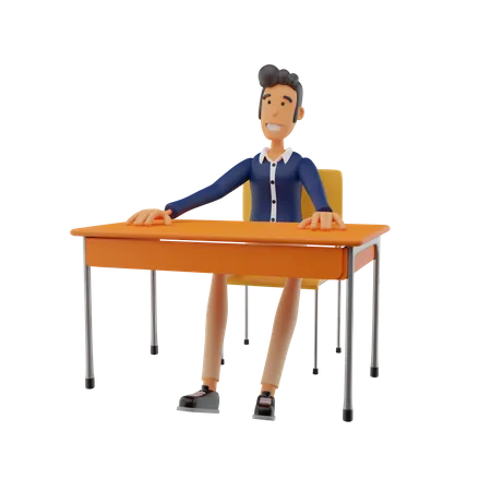 Estudiante en el banco  3D Icon