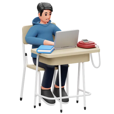 El estudiante está jugando con la computadora portátil  3D Illustration