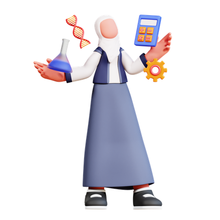 Estudiante femenina estudiando ciencias  3D Icon