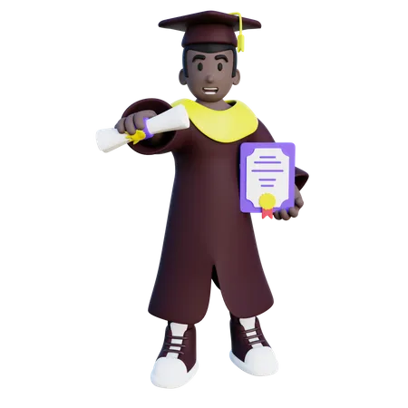 Estudiante graduado con certificado y diploma.  3D Illustration