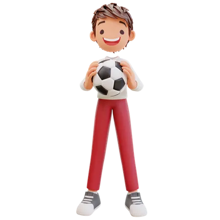 Estudiante sosteniendo futbol  3D Illustration