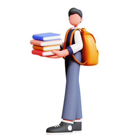 Estudiante masculino sosteniendo libros  3D Illustration