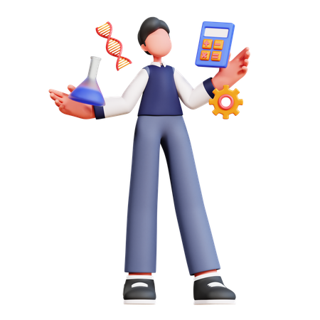 Estudiante masculino estudiando ciencias  3D Icon