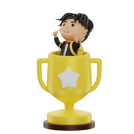 Estudiante trae un trofeo  3D Illustration