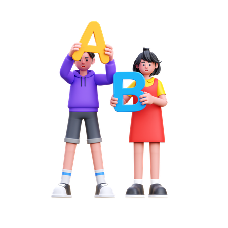Estudiantes sosteniendo alfabetos  3D Illustration