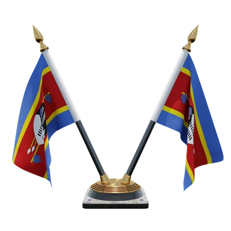 Eswatini Double Desk Flag Stand  3D Illustration