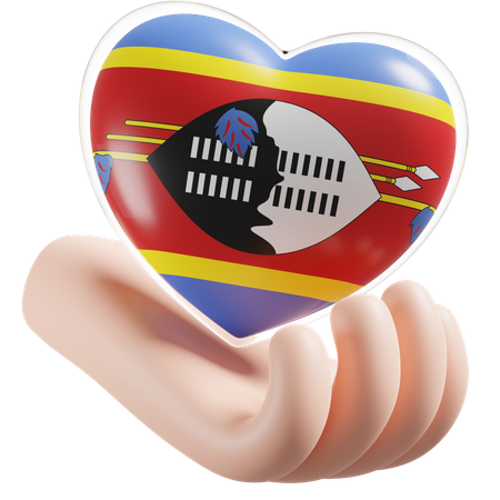 Eswatini Flag Heart Hand Care  3D Icon