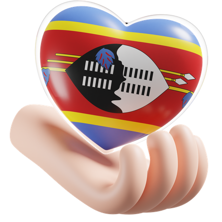Eswatini Flag Heart Hand Care 3D Icon