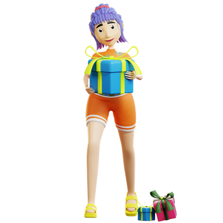 Fille d'été apporte des cadeaux  3D Illustration