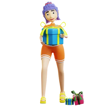 Fille d'été apporte des cadeaux  3D Illustration