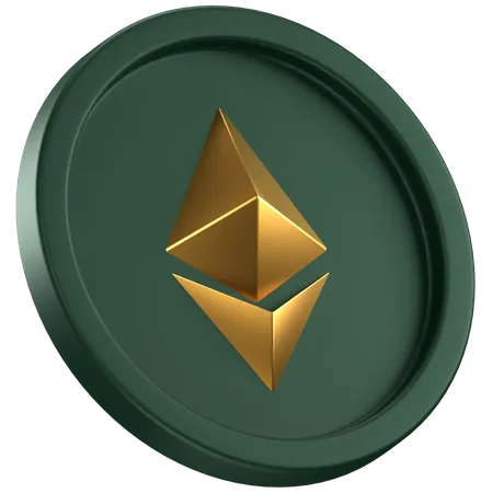 3 D Icon Of A Green Coin With Gold ETH Sign In The Center 3D Icon