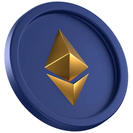 3 D Icon Of A Blue Coin With Gold ETH Sign In The Center 3D Icon