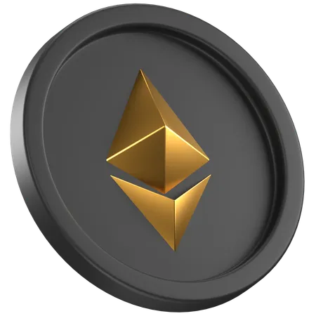 3 D Icon Of A Black Coin With Gold Ethereum Logo In The Center 3D Icon