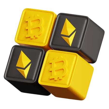Ethereum Bitcoin Block  3D Icon
