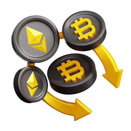 Ethereum Bitcoin down  3D Icon