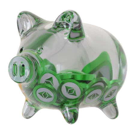 Ethereum Classic (ETC) Clear Glass Piggy Bank  3D Icon