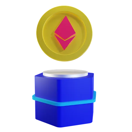Ethereum Coin On Podium 3D Illustration