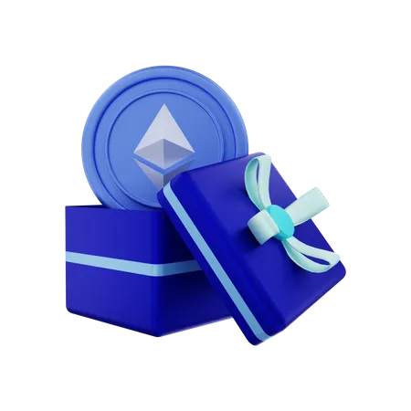 Moneda criptográfica Ethereum en caja de regalo  3D Illustration