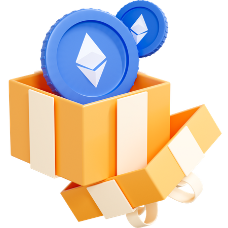 Moneda criptográfica Ethereum en caja de regalo  3D Icon