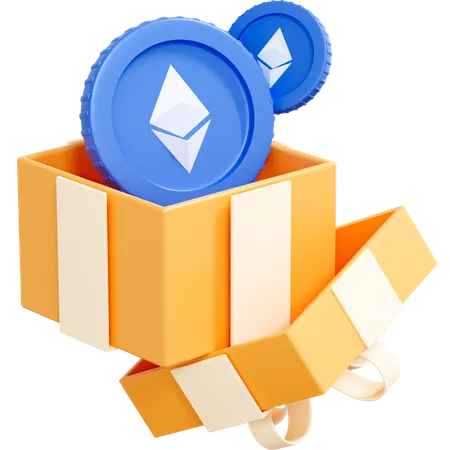 Ethereum Crypto Coin In Gift Box  3D Icon