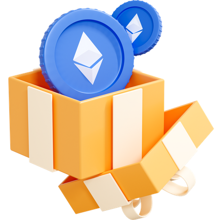 Ethereum Crypto Coin In Gift Box  3D Icon