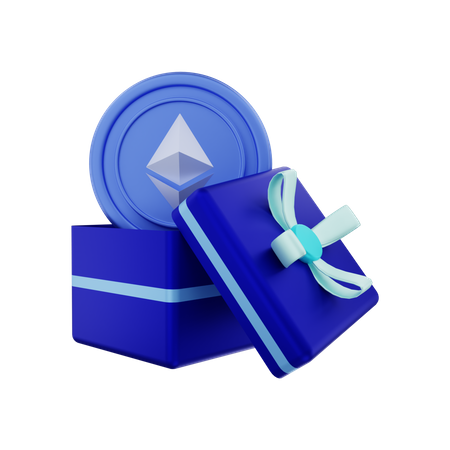 Ethereum Crypto Coin In Gift Box 3D Illustration