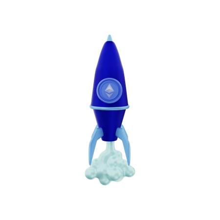 Ethereum Crypto Coin Rising On A Rocket  3D Illustration