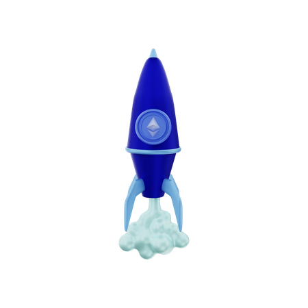 Ethereum Crypto Coin Rising On A Rocket 3D Illustration