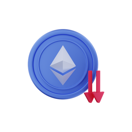 Ethereum Crypto Coin Trend Down Arrow  3D Illustration