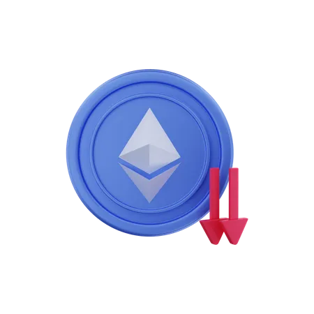 Ethereum Crypto Coin Trend Down Arrow  3D Illustration