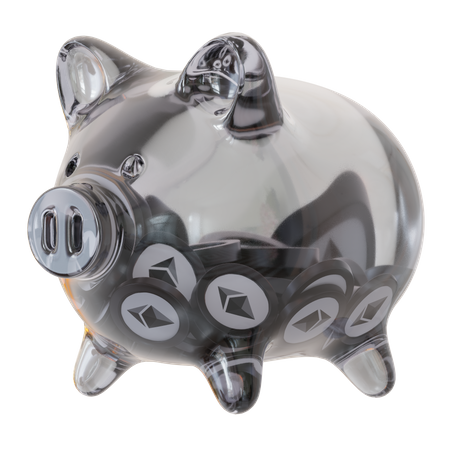 Ethereum (ETH) Sparschwein aus klarem Glas  3D Icon