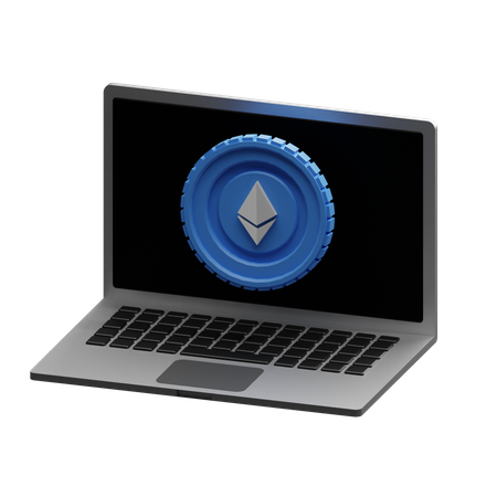 Laptop zum Handel mit Ethereum  3D Illustration