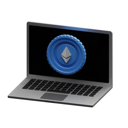 Laptop zum Handel mit Ethereum  3D Illustration