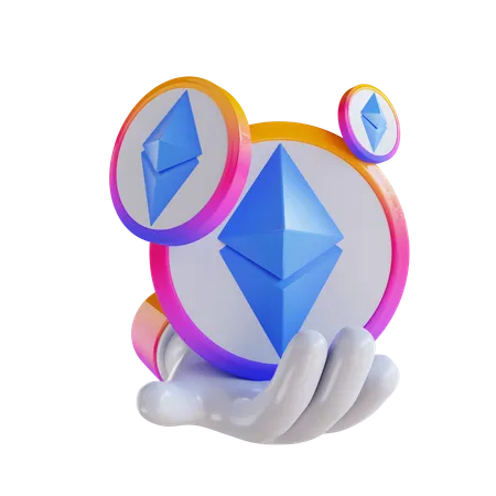 3 D Illustration Hand Holding Ethereum Coin 3D Icon