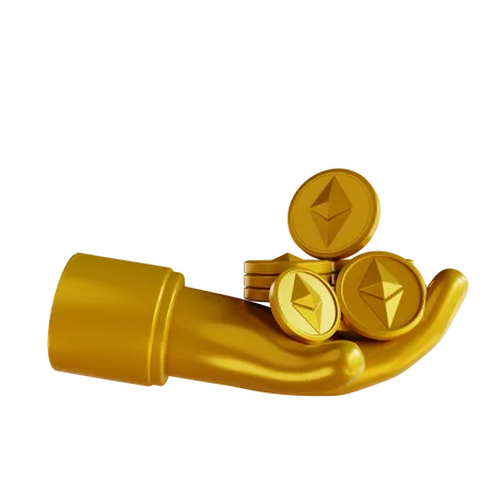 3 D Illustrations Golden Ethereum Coin Stack Handrails 3D Icon