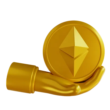 3 D Illustrations Golden Hand Holding Ethereum Coin 3D Icon