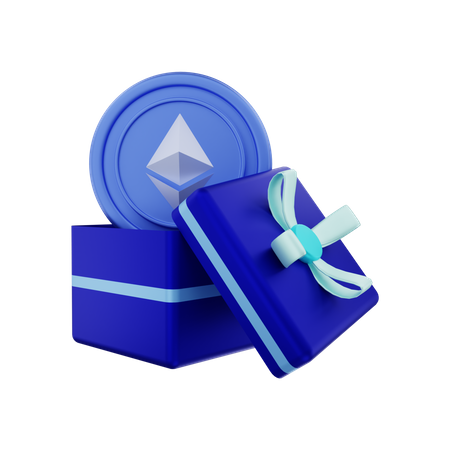 Ethereum-Kryptomünze in Geschenkbox  3D Illustration