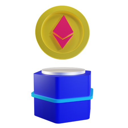 Ethereum-Münze auf dem Podium  3D Illustration