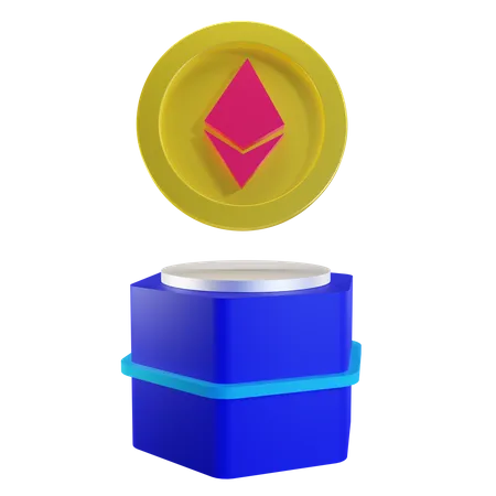 Ethereum-Münze auf dem Podium  3D Illustration