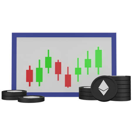 Ethereum-Münze mit Kerzenständer  3D Icon