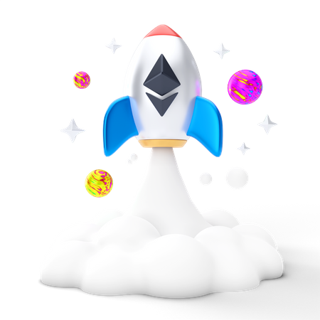 Ethereum-Rakete  3D Illustration