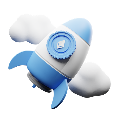 Ethereum-Rakete in den Wolken  3D Icon