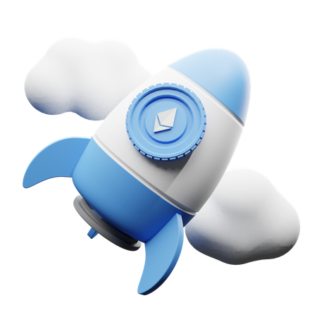 Ethereum rocket in clouds 3D Illustration