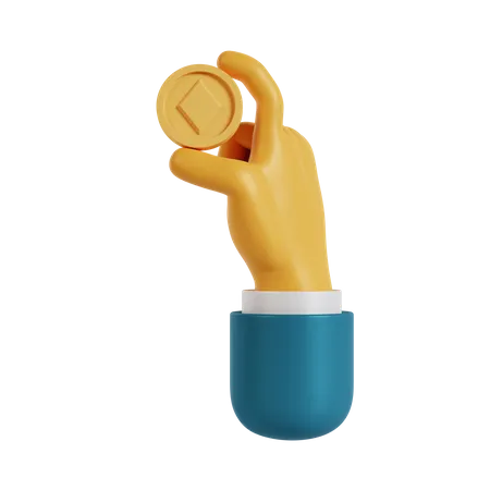 Ethereum sosteniendo el gesto de la mano  3D Illustration