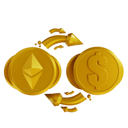 3 D Illustrations Golden Ethereum Exchange With Dollars 3D Icon