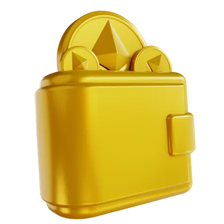 3 D Illustrations Golden Ethereum Wallet 3D Icon