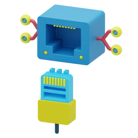 Ethernet Port 3 D Icon Represented With LAN Cable Head And Plug 3D Icon