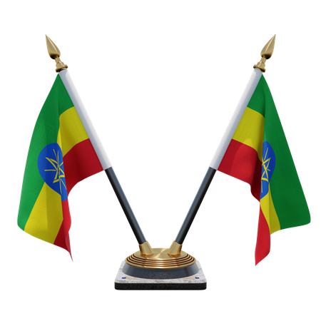 Ethiopia Double Desk Flag Stand  3D Flag